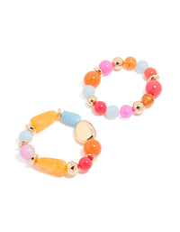 Featuring beaded stretch bracelets in a 2-pack with orange, pink, light blue, and gold tones front view - link has visual effect only