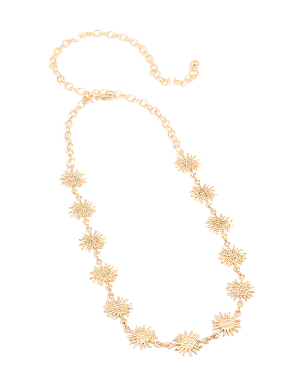 Featuring an embellished sun gold statement waisted belt in a front view