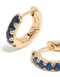 Gold Dark Blue Cubic Zirconia Small Clicker Earrings - link has visual effect only