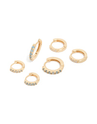 Gold Clear & Light Blue Cubic Zirconia Huggie Earrings 3-Pack - link has visual effect only