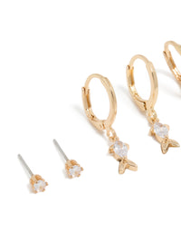 Gold Fish Cubic Zirconia Huggie & Stud Earrings 3-Pack - link has visual effect only