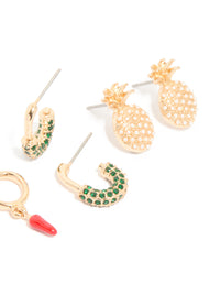 Gold Diamante Fruit Earrings 5-Pack - link has visual effect only