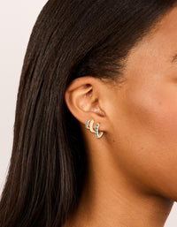 Gold Clear & Sapphire  Cubic Zirconia Huggie Earrings 3-Pack - link has visual effect only