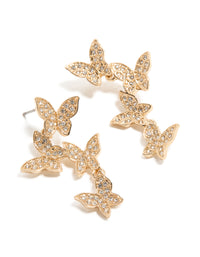 Showcasing gold diamante butterfly drop earrings featuring statement style accents front view - link has visual effect only