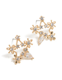 Gold Cubic Zirconia Celestial Star Stud Earrings - link has visual effect only