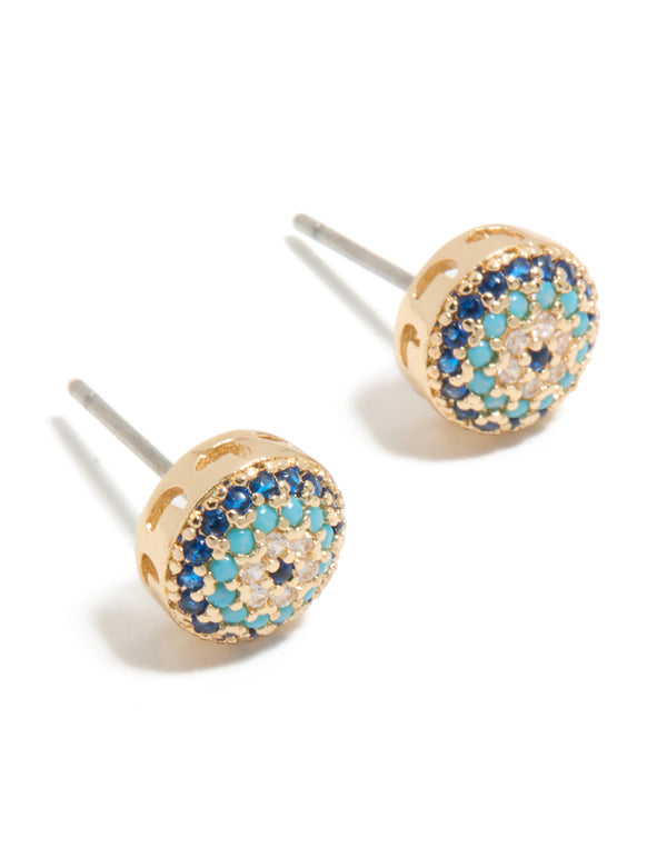 Gold Cubic Zirconia Evil Eye Stud Earrings