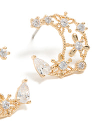 Gold Cubic Zirconia Celestial Moon Stud Earrings - link has visual effect only