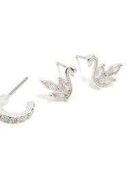 Silver Swan Stud & Classic Stud Earrings 3-Pack - link has visual effect only