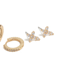Gold Cubic Zirconia Evil Eye & Cross Earrings 3-Pack - link has visual effect only