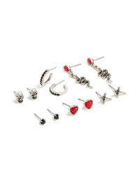 Silver Bow Skull & Cross Earrings 6 Pack - link has visual effect only