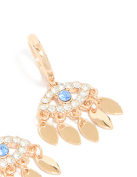 Designed with statement evil eye charm accents, these gold huggie earring post detail view - link has visual effect only