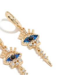Gold Diamante Evil Eye Huggie Earrings - link has visual effect only