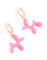 Discover animal hoop earrings featuring balloon dog design in pink and gold front view - link has visual effect only