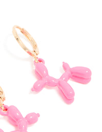 Featuring balloon dog these hoop earrings in pink and gold post detail view - link has visual effect only