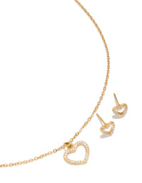 Waterproof Gold Plated Stainless Steel Cubic Zirconia Heart Necklace & Earrings Set - link has visual effect only