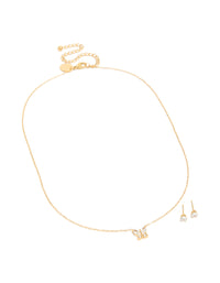 Waterproof Gold Plated Stainless Steel Cubic Zirconia Butterfly Necklace & Earrings Set - link has visual effect only