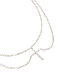 Silver Plated Cubic Zirconia Layered Cross Pendant Necklace - link has visual effect only