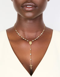 Gold Plated Cubic Zirconia & Pearl Rosary Necklace - link has visual effect only