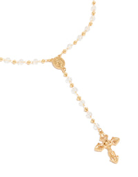 Gold Plated Dainty Beaded Rosary Cross Y-Necklace - link has visual effect only