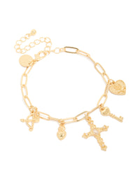 Gold Plated Cross & Heart Charms Bracelet - link has visual effect only