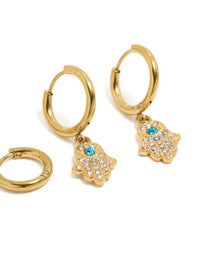 Waterproof Gold Plated Stainless Steel Evil Eye Diamante Earrings 2-Pack - link has visual effect only