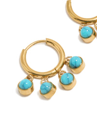 Waterproof Gold Plated Stainless Steel Turquoise Semi Precious Stone Chip Huggie Earrings - link has visual effect only