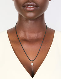 Waterproof Gold Plated Stainless Steel Pear Cubic Zirconia Pendant Cord Necklace - link has visual effect only