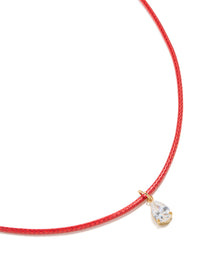 Waterproof Gold Plated Stainless Steel Pear Cubic Zirconia Drop Pink Cord Necklace - link has visual effect only