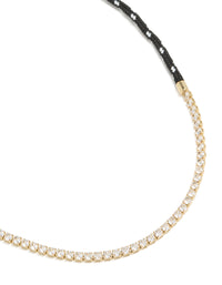 Waterproof Gold Plated Stainless Steel Half Tennis & Half Black Cord Necklace - link has visual effect only