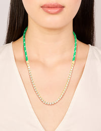 Waterproof Gold Plated Stainless Steel Half Tennis Half Green Cord Necklace - link has visual effect only