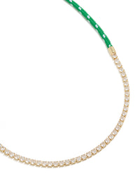 Waterproof Gold Plated Stainless Steel Half Tennis Half Green Cord Necklace - link has visual effect only