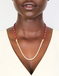 Waterproof Gold Plated Stainless Steel  Half Tennis & Half Burgundy Cord Necklace - link has visual effect only