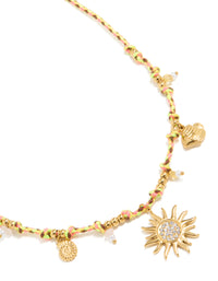 Waterproof Gold Plated Stainless Steel Diamante Multicoloured Cord Charm Necklace - link has visual effect only