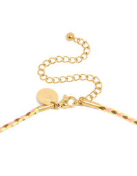 Waterproof Gold Plated Stainless Steel Diamante Multicoloured Cord Charm Necklace - link has visual effect only