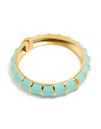 Discover this waterproof ribbed blue enamel bangle crafted from stainless steel with gold plating front view - link has visual effect only
