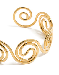 Waterproof Gold Plated Stainless Steel Swirl Bendy Wrist Cuff - link has visual effect only