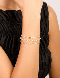 Waterproof Gold Plated Stainless Steel Pearl, Cord & Tennis Bracelets 3-Pack - link has visual effect only