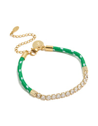 Waterproof Gold Plated Stainless Steel  Half Tennis & Half Vibrant Green Cord Bracelet - link has visual effect only