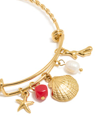 Waterproof Gold Plated Stainless Steel Shell & Freshwater Pearl Charm Bangle - link has visual effect only