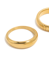 Designed with waterproof gold plated stainless steel plain and ribbed rings in a 2-pack close up view - link has visual effect only