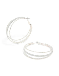 Silver Textured Split Glitter Hoop Earrings - link has visual effect only