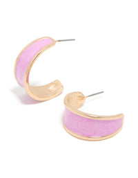 Statement hoop earrings featuring round enamel with marble pattern in orchid and gold front view - link has visual effect only