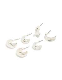 Crafted from silver bubble concave huggie earrings in 3-pack front view - link has visual effect only
