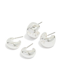 Showcasing thick bubble hoop earrings in a 2-pack with chunky statement silver design front view - link has visual effect only