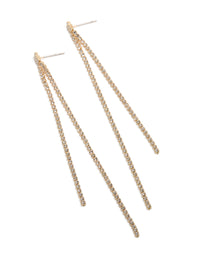 Showcasing gold diamante dangle drop earrings front view - link has visual effect only