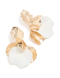 Gold White Half Flower Statement Stud Earrings - link has visual effect only