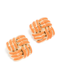 Gold Plaited Orange Square Stud Earrings - link has visual effect only