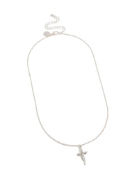Elevate your look with a silver diamante twist cross pendant necklace featuring a statement design in front view - link has visual effect only