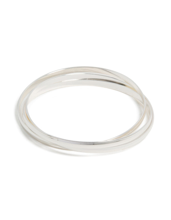 Showcasing a plain Russian bangle in silver front view