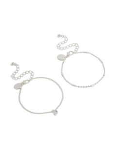 Elegant silver cubic zirconia drop and chain bracelets in 2-pack front view